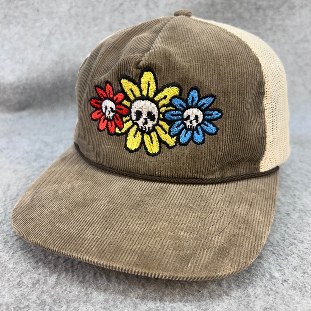 Skull Flowers Mens Richardson Trucker Hat Corduroy Snapback Rope OSFM